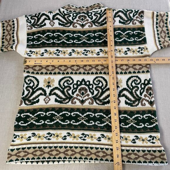 Vintage Sweater Womens Size Large White Green Brocade Mock Neck Knit 80s 90s - Picture 10 of 11